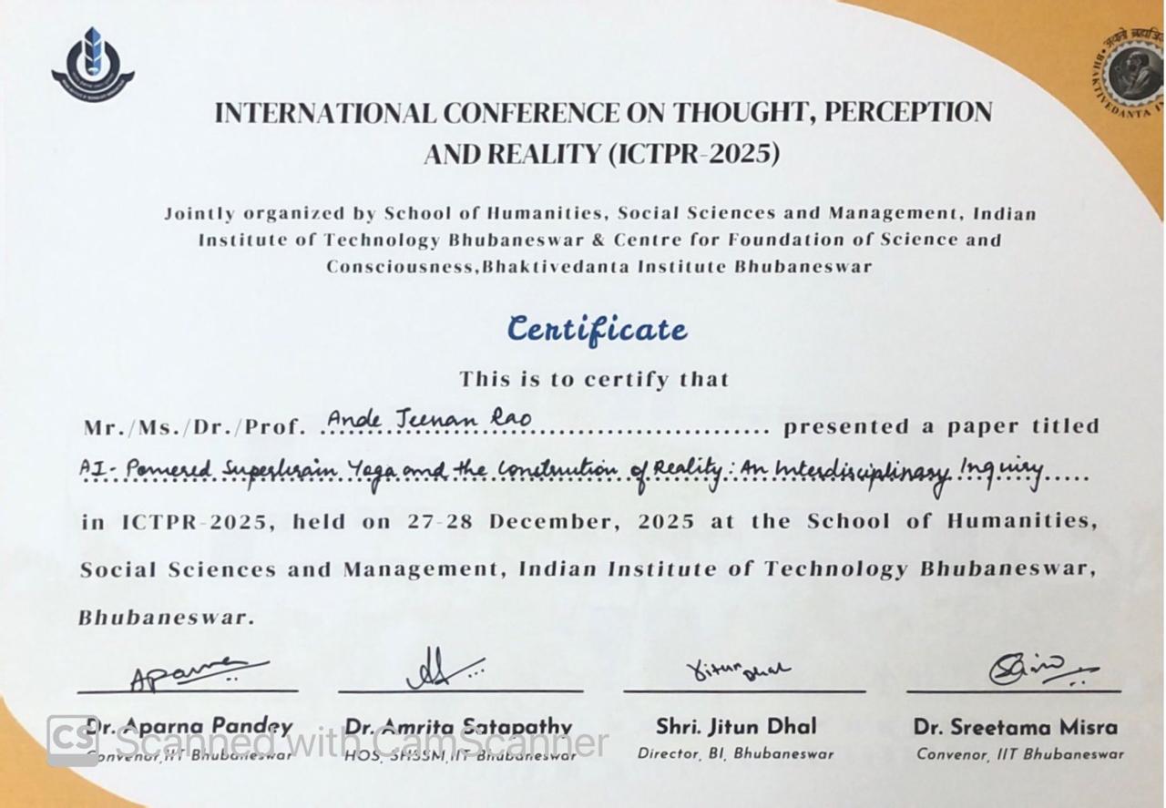 Paper Presentation Certificate - (ICTPR-2025), IIT, Bhubaneshwar.