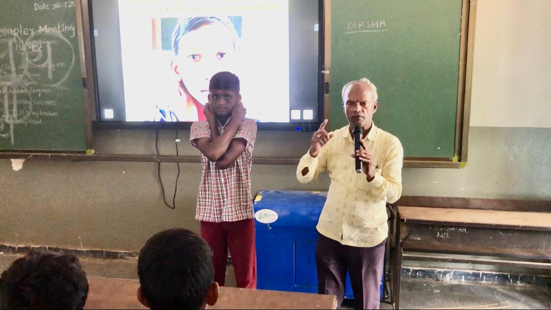 Demonstration of Super Brain Yoga, part of workshop at ZPHS, BASAR, Nirmal Dist.