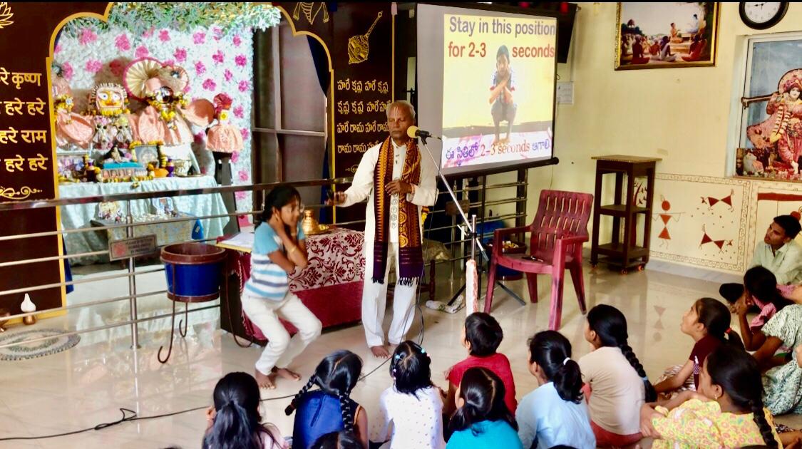 Demonstration of Super Brain Yoga - Workshop on Super Brain Yoga at Samskara Summer Camp organized by ISKCON, Dwaraka Nagar, Nizamabad.