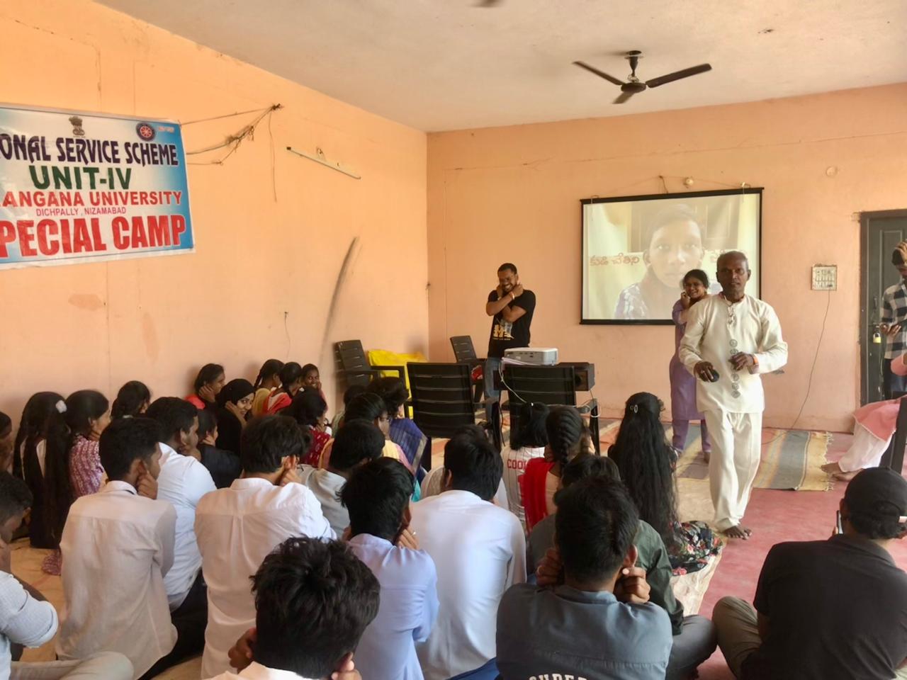 Demonstration of Super Brain Yoga at Telangana University NSS I & IV units Special Camp organized at Suddapally village.