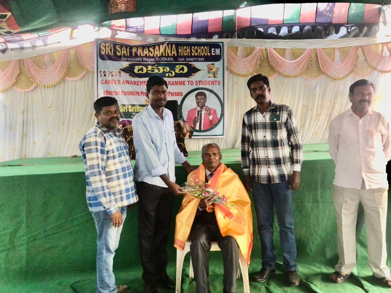 Felicitation by Management & Staff- Workshop on Super Brain Yoga at Sri Sai Prasanna High School, Saraswathi Nagar, Bodhan.
