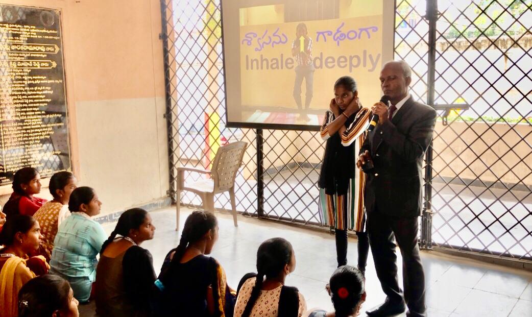 Demonstration on Super Brain Yoga as part of -Workshop on Super Brain Yoga at Govt. Junior College for Girls, Gadwal, Jogulamba-Gadwal Dist. 