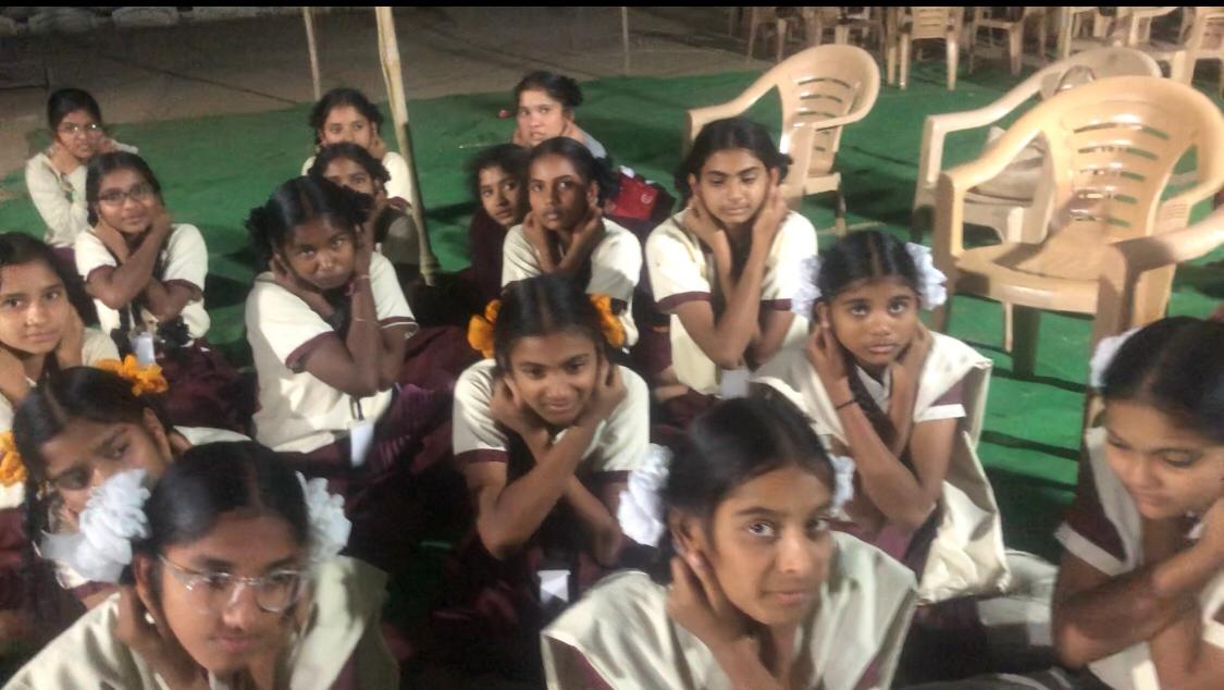 Positioning of fingers on earlobes - Workshop on "Super Brain Yoga" at Dist. Level INSPIRE 2024-2025 & Rajya Sthariya Vaijnaanika Pradarshini 2025-2026 organized by Nizamabad Dist. School Edn. Dept., at Vijaya Mary High School, Bodhan