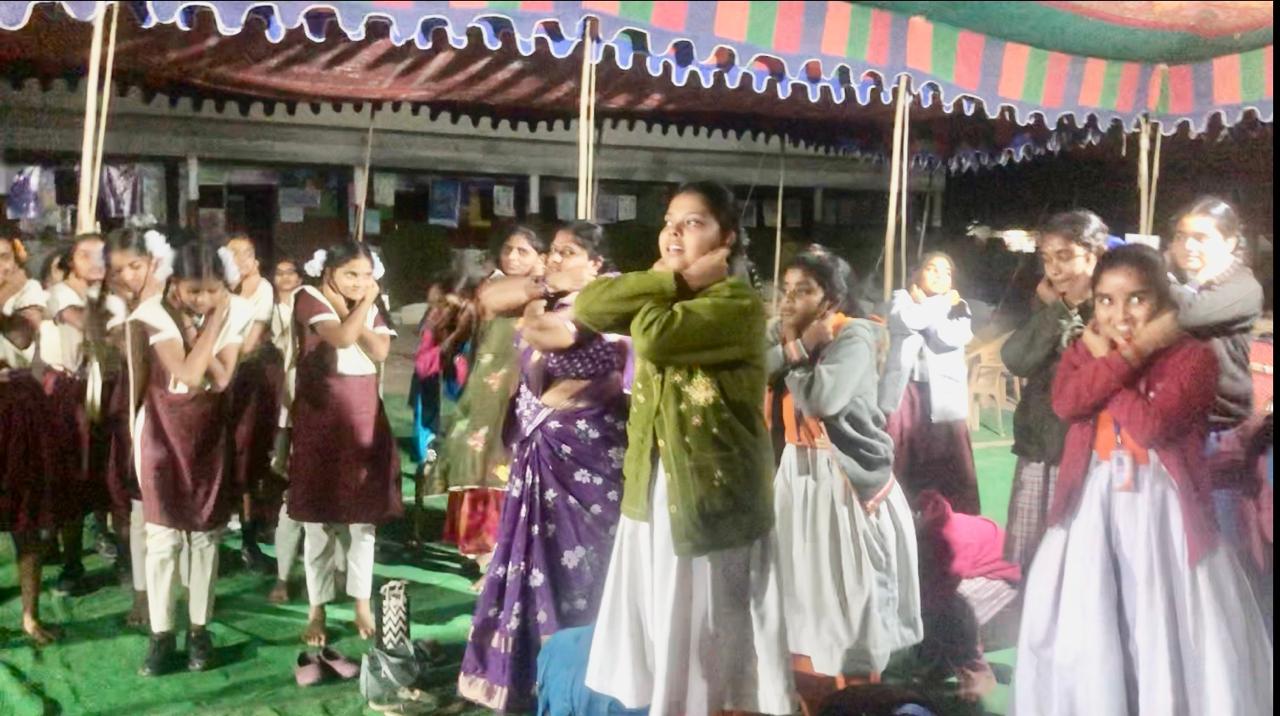 Students performing Super Brain Yoga - Workshop on "Super Brain Yoga" at Dist. Level INSPIRE 2024-2025 & Rajya Sthariya Vaijnaanika Pradarshini 2025-2026 organized by Nizamabad Dist. School Edn. Dept., at Vijaya Mary High School, Bodhan