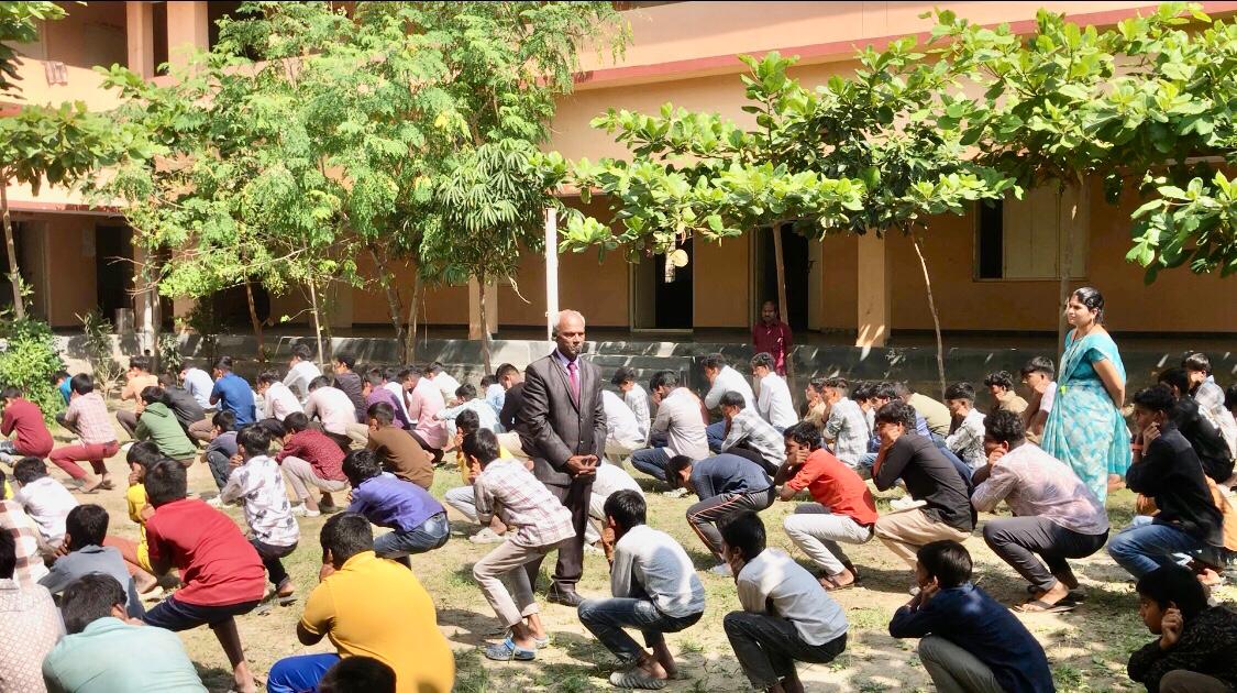 Students performing 14 rounds of Super Brain Yoga-Workshop on Super Brain Yoga at Govt. Junior College, Alladurg, Medak Dist.