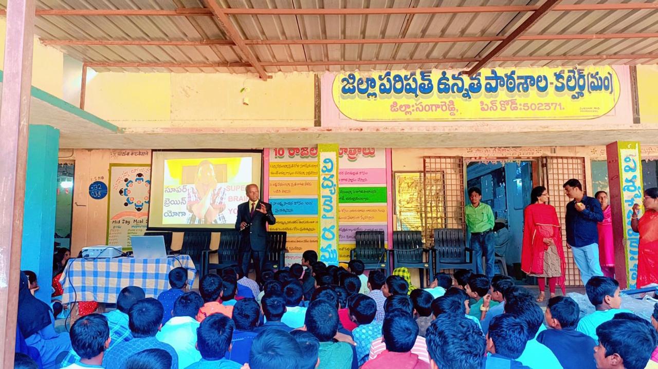 Workshop on Super Brain Yoga at Zilla Parishad High School, Kalhair, Sanga Reddy Dist.