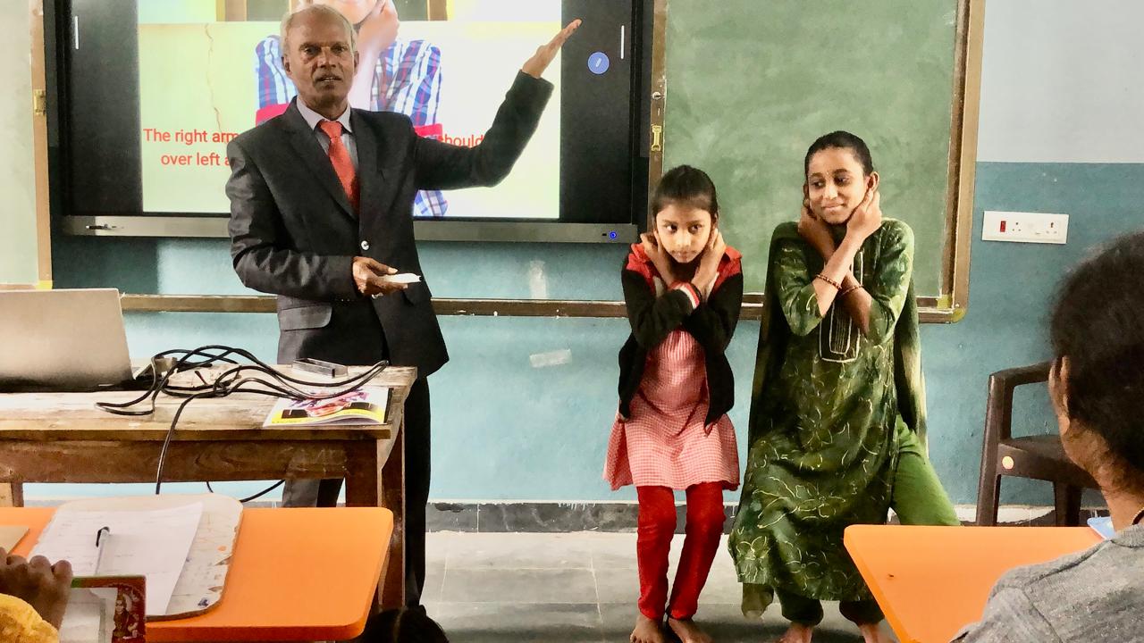 Demonstration on Super Brain Yoga - Workshop on Super Brain Yoga at Zilla Parishad Girls High School, Chinna Malla Reddy, Kama Reddy Dist.