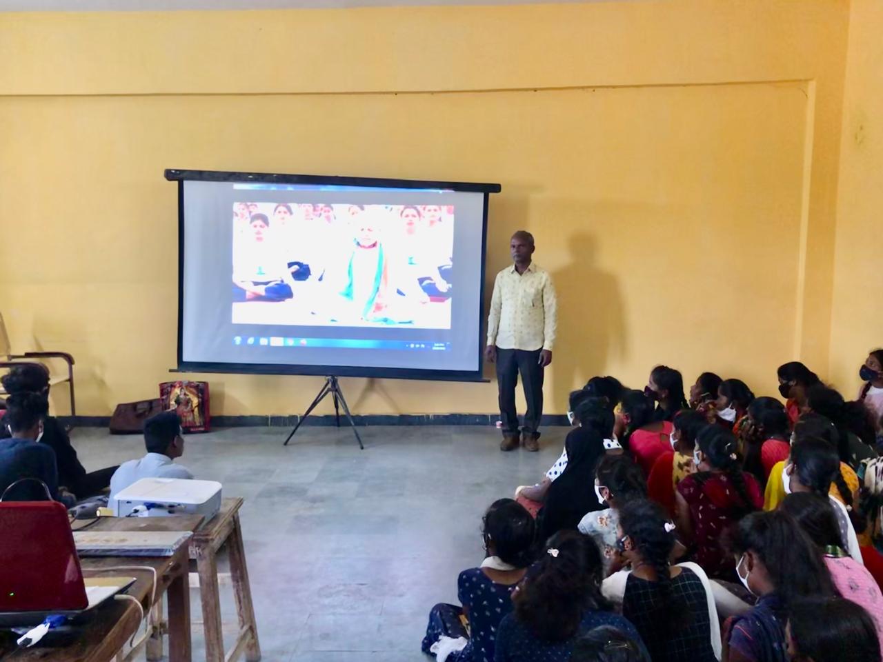Explaining the procedure of Super Brain Yoga- Workshop on Super Brain Yoga at Govt. Junior College, Ailapur, Nizamabad Dist. sponsored by National Service Scheme Unit-I & Unit-II.