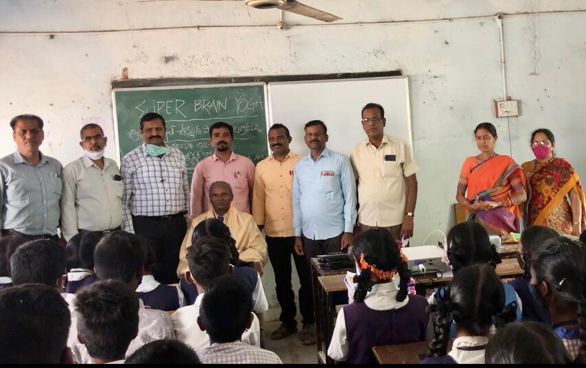 Felicitation by Head Master and Staff -  Workshop on Super Brain Yoga at Zilla Parishad High School, Jakran Pally, Nizamabad Dist.