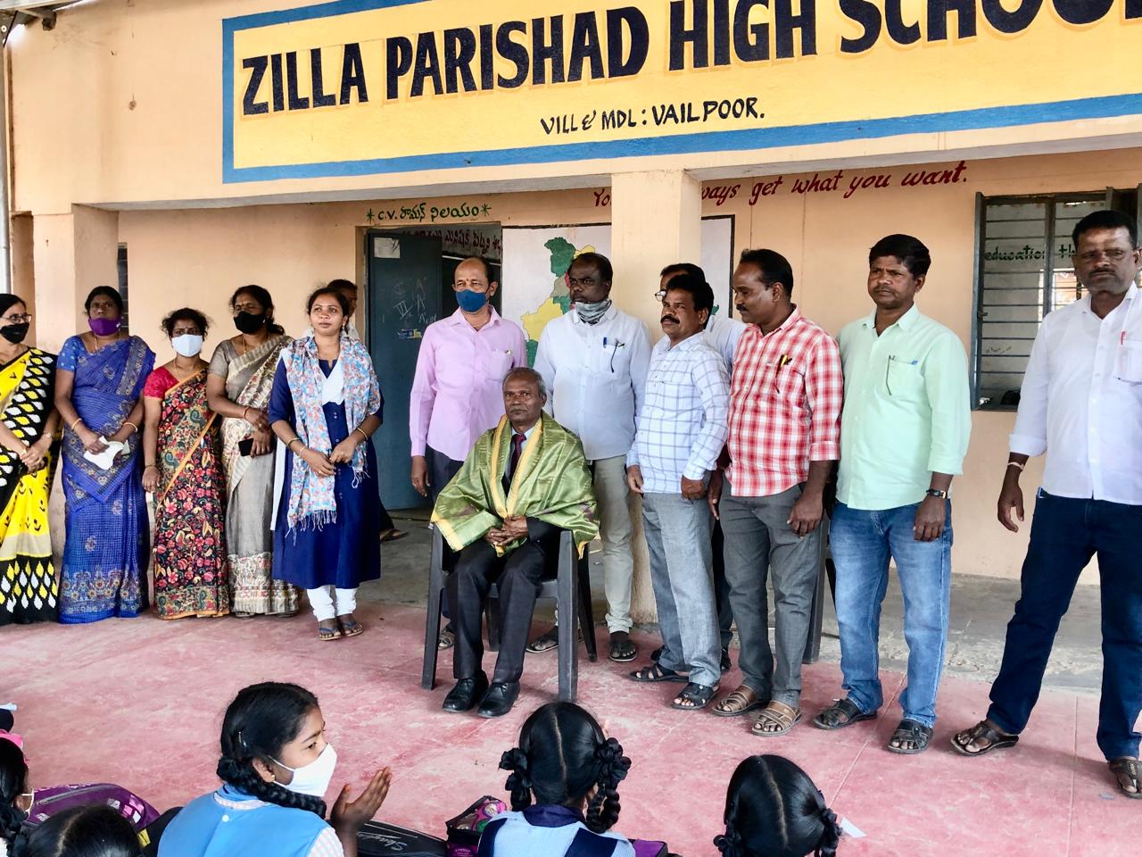 Felicitation by Head Master & Staff, Zilla Parishad High School, Vailpur, Nizamabad Dist.- Conduct of Workshop on Super Brain Yoga.