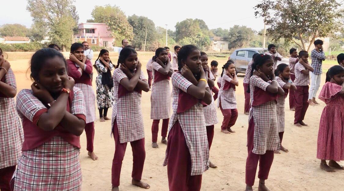  Students performing 14 rounds of Super Brain Yoga - workshop on Super Brain Yoga at Zilla Parishad High School, Pentakalan, Bodhan Mandal, Nizamabad Dist., sponsored by Patanjali Yoga Samithi, Bodhan.