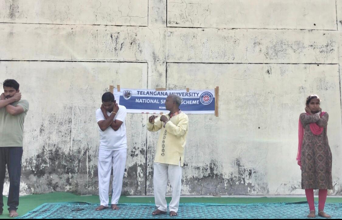 Workshop on Super Brain Yoga at Telangana University organized by NSS Cell on the occasion of 12th International Day of Yoga.