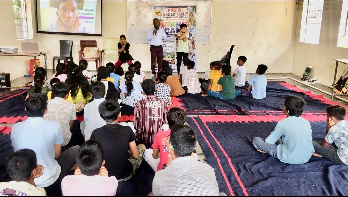 Demonstration on Super Brain Yoga at Summer Camp, PM Sri Govt. High School (JC), Rakasipet, BODHAN, sponsored by Patanhali Sukshma Dhyana Yoga Kendra, Bodhan and Patajnali Yoga Samithi, Bodhan.