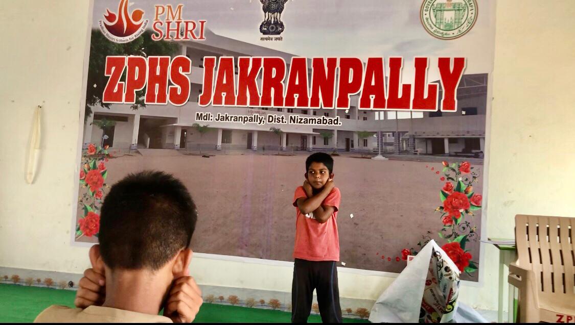 Demonstration on Super Brain Yoga at Summer Camp, P.M. Sri Zilla Parishad High School, Jakranpally, Nizamabad Dist.