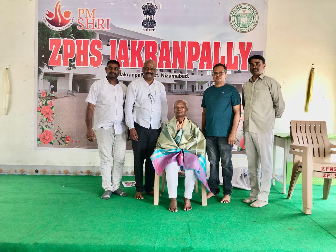 Felicitation by Head Master and staff - Workshop on Super Brain Yoga at Summer Camp, P.M. Sri Zilla Parishad High School, Jakranpally, Nizamabad Dist.