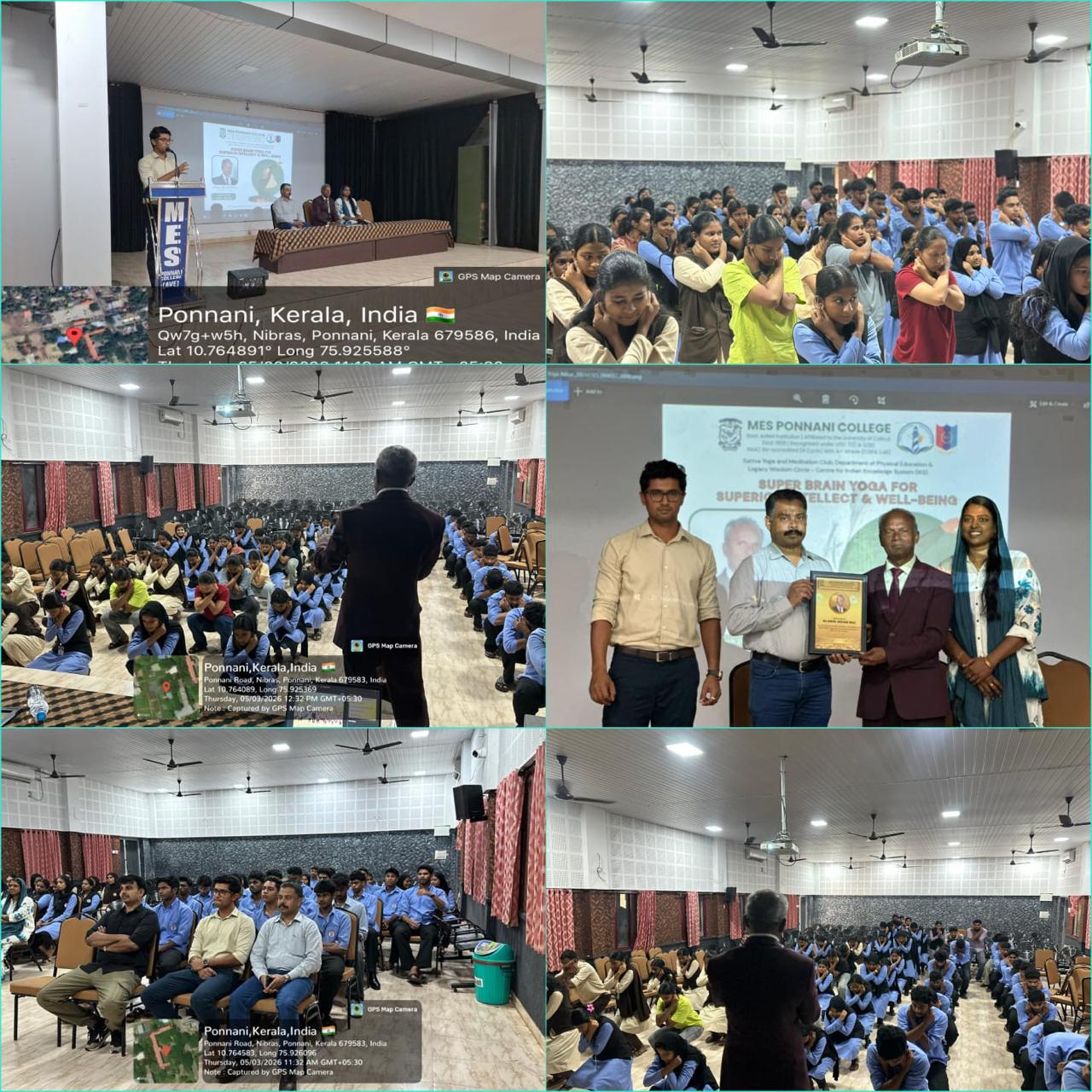 Poster of overview of activities - Workshop on Super Brain Yoga at MES Ponnani College, Ponnani, Kerala state. organized by Sattava Yoga & Meditation Club, Dept. of Physical Education & Legacy Wisdom Circle, Center for IKS.