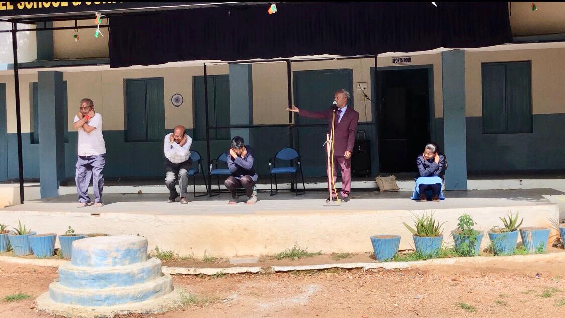 Demonstration of Super Brain Yoga - Workshop on Super Brain Yoga at Telangana Model School & Junior College, Gopal Pet, Nagireddy Per Mandal, Kamareddy Dist., sponsored by International Lions Club of Nizamabad-Netha.