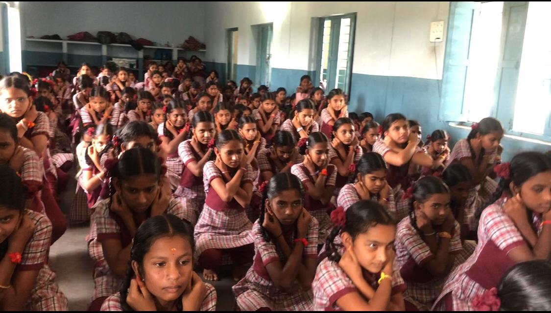 Students performing Super Brain Yoga at Kasturba Gandhi Balika Vidyalaya (KGBV), Nagireddyper, Kamareddy Dist. 