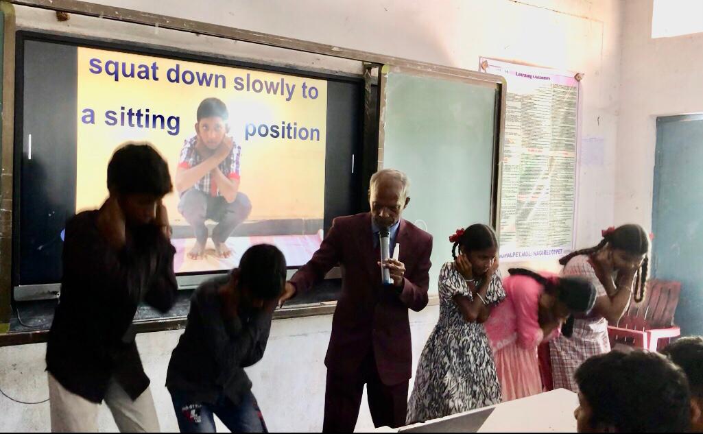 Demonstration on Super Brain Yoga - Workshop on  Super Brain Yoga at Zilla Parishad High School, Gopalpet, Nagireddy Pet Mandal sponsored by International  Lions Club of Nizamabad-Netha.