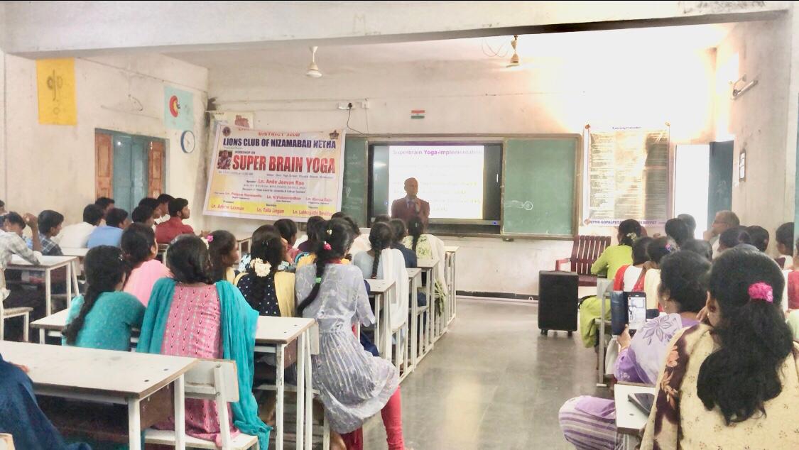 Workshop on Super Brain Yoga at Govt. Junior College, Nagireddy Pet , Kamareddy Dist., sponsored by International  Lions Club of Nizamabad-Netha.