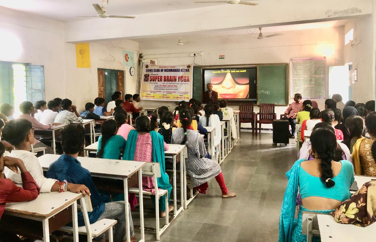 Power Point Presentation on Super Brain Yoga at Govt. Junior College, Nagireddy Pet , Kamareddy Dist., sponsored by International  Lions Club of Nizamabad-Netha.