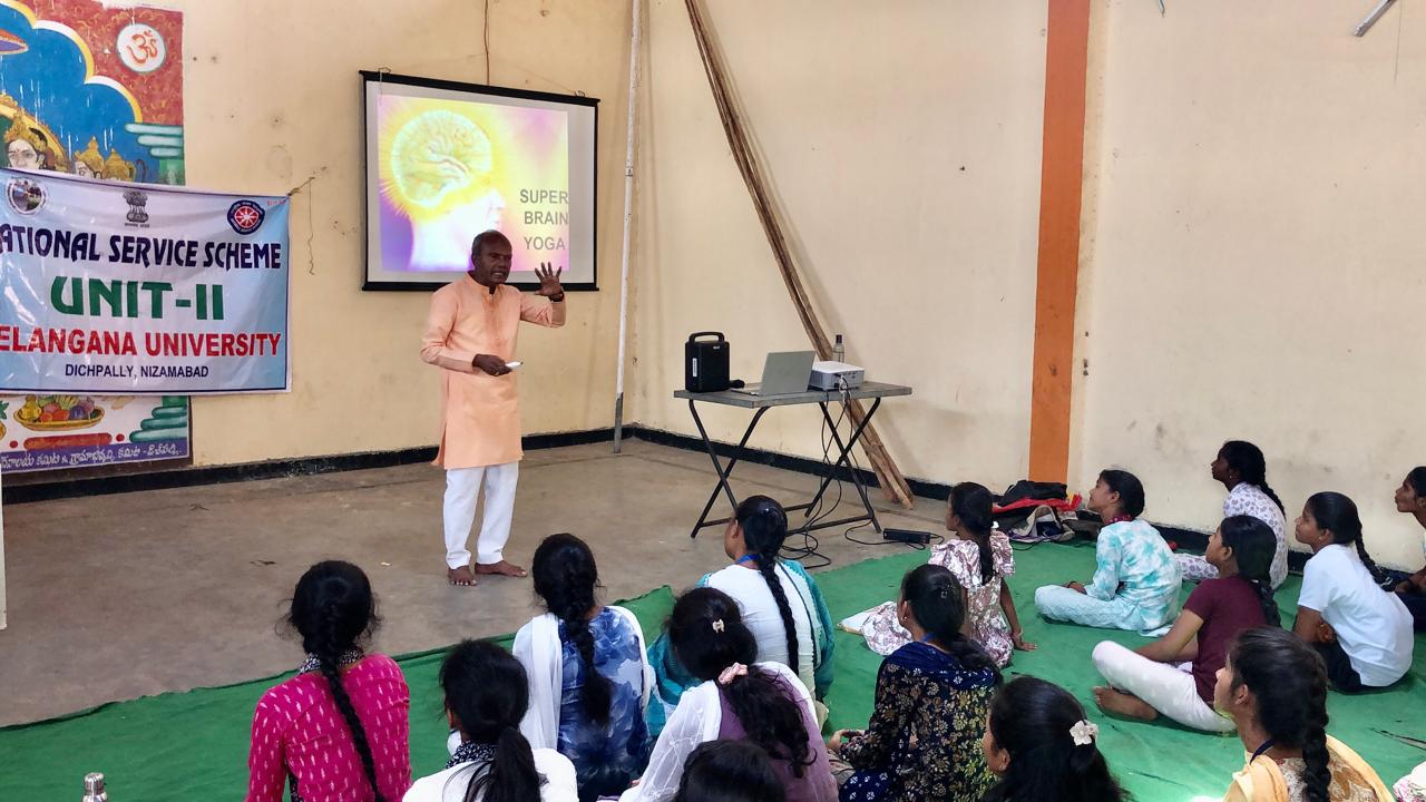 Workshop on Super Brain Yoga at Telangana University, NSS, Unit-2, organized at Dichpally Village.